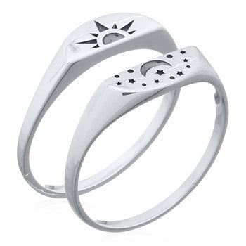 Couple's Celestial Signet 925 Silver Ring