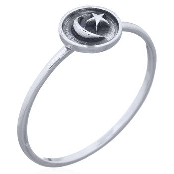 Sterling Silver Moon & Star Stacker Ring