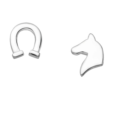 Sterling Silver Horse & Shoe Stud Earrings